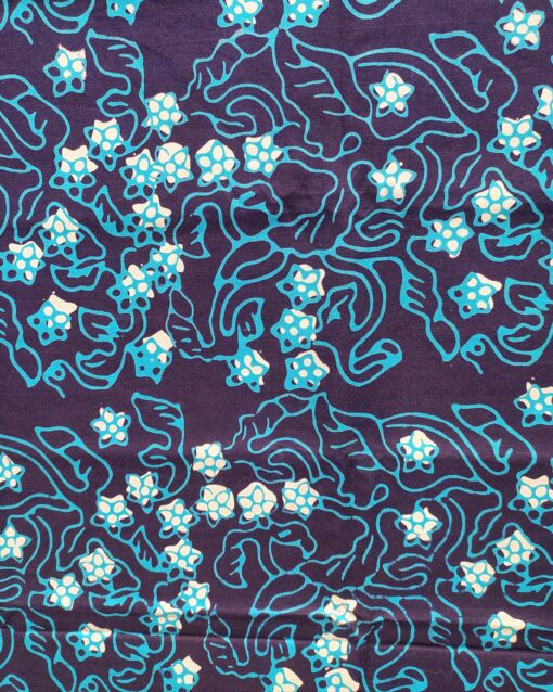 Batik Cap - Ondoiements turquoise sur fond bleu marine