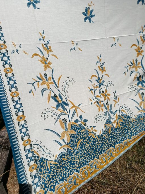 Batik Print - Bouquets d'orchidées bleu-vert ocre – Image 3