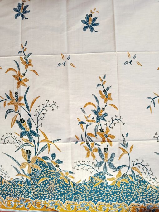Batik Print - Bouquets d'orchidées bleu-vert ocre
