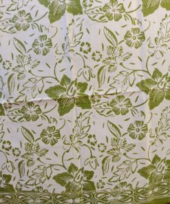 Batik cap - Motif de fleurs vert frais sur fond blanc – Image 3
